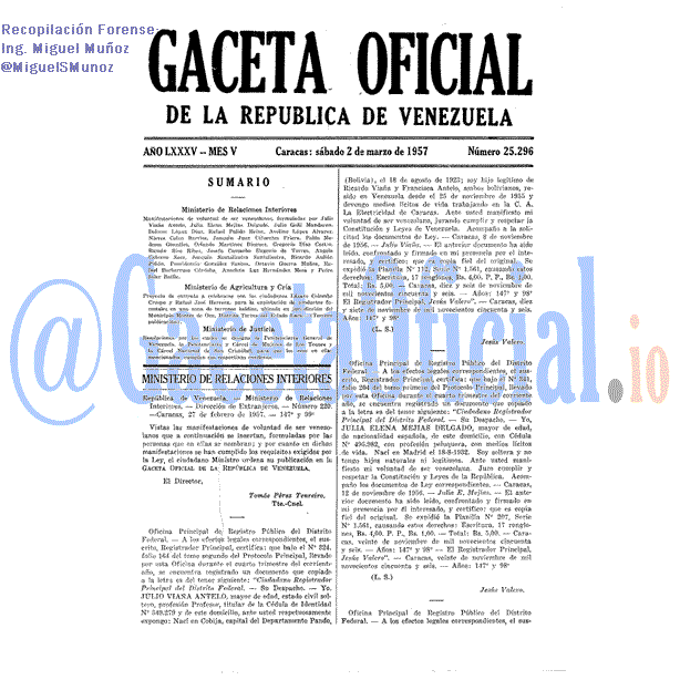 Gaceta Oficial 25296 del 2 Marzo 1957