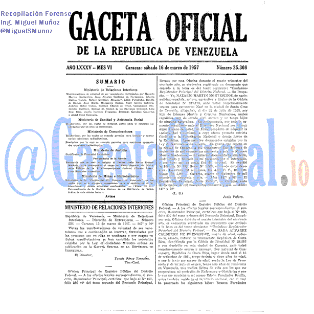 Gaceta Oficial 25308 del 16 Marzo 1957