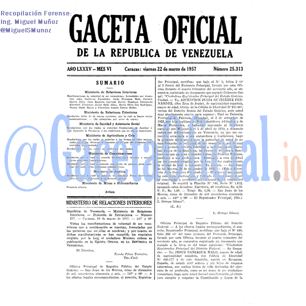 Gaceta Oficial 25313 del 22 Marzo 1957
