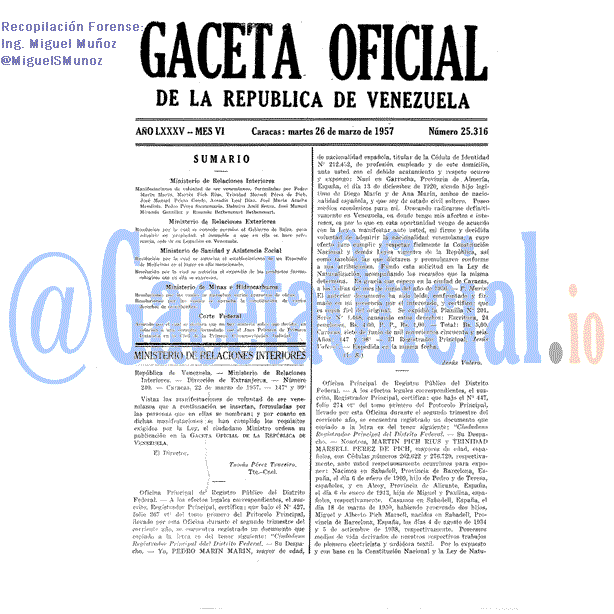 Gaceta Oficial 25316 del 26 Marzo 1957