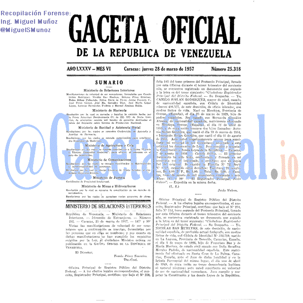Gaceta Oficial 25318 del 28 Marzo 1957