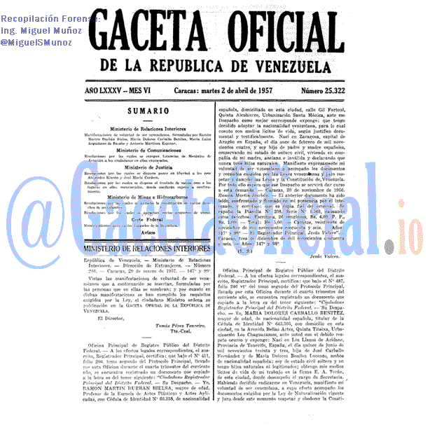 Gaceta Oficial 25322 del 2 Abril 1957