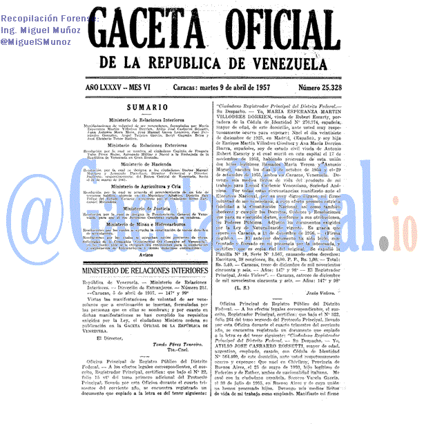 Gaceta Oficial 25328 del 9 Abril 1957