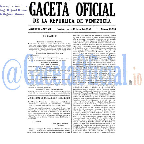Gaceta Oficial 25330 del 11 Abril 1957