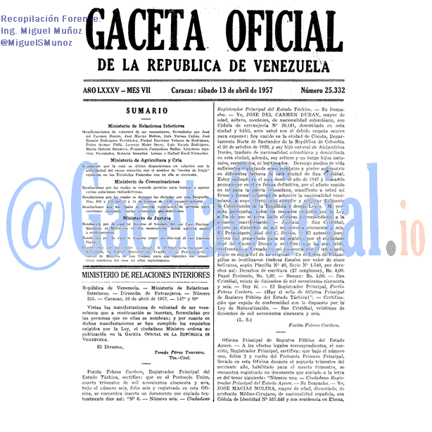 Gaceta Oficial 25332 del 13 Abril 1957