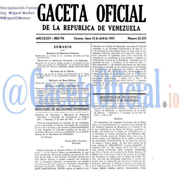 Gaceta Oficial 25333 del 15 Abril 1957