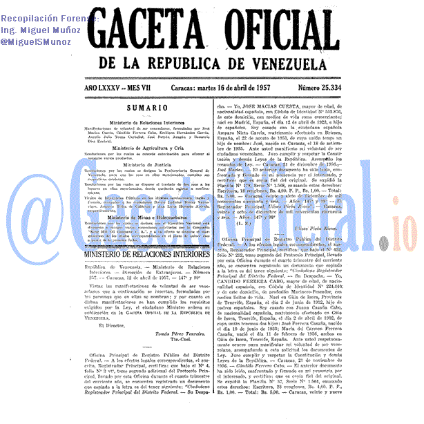 Gaceta Oficial 25334 del 16 Abril 1957
