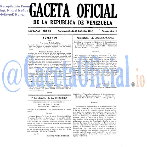 Gaceta Oficial 25341 del 27 Abril 1957