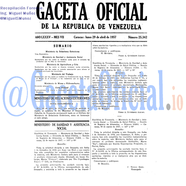 Gaceta Oficial 25342 del 29 Abril 1957