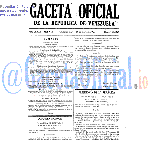Gaceta Oficial 25354 del 14 Mayo 1957