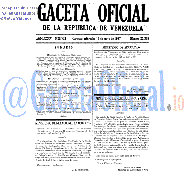 Gaceta Oficial 25355 del 15 Mayo 1957