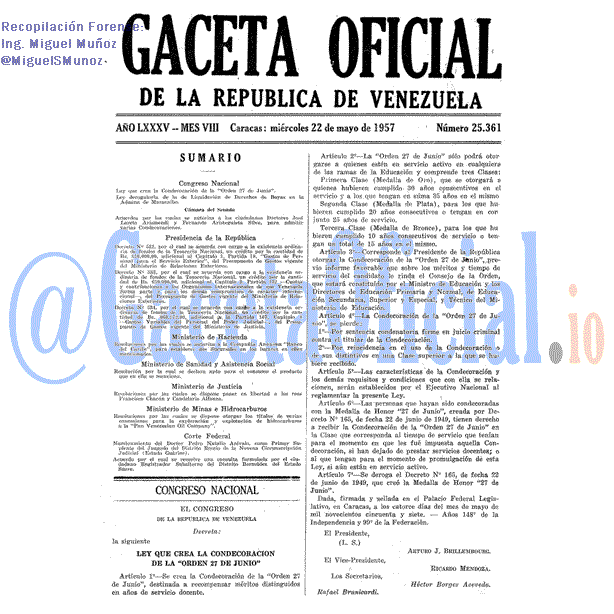 Gaceta Oficial 25361 del 22 Mayo 1957