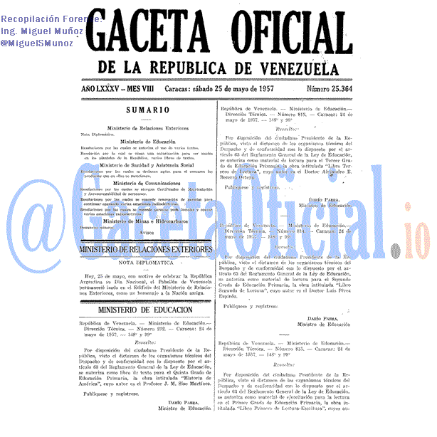 Gaceta Oficial 25364 del 25 Mayo 1957