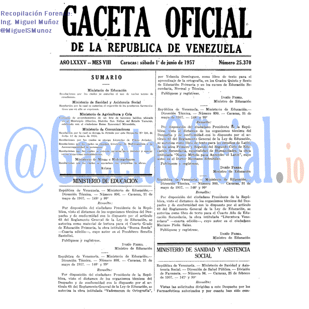 Gaceta Oficial 25370 del 1 Junio 1957