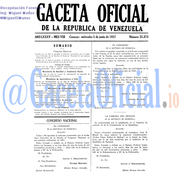 Gaceta Oficial 25373 del 5 Junio 1957