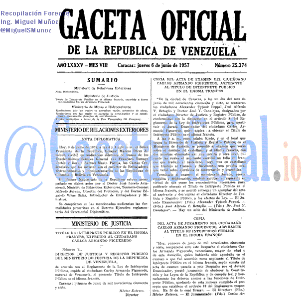 Gaceta Oficial 25374 del 6 Junio 1957