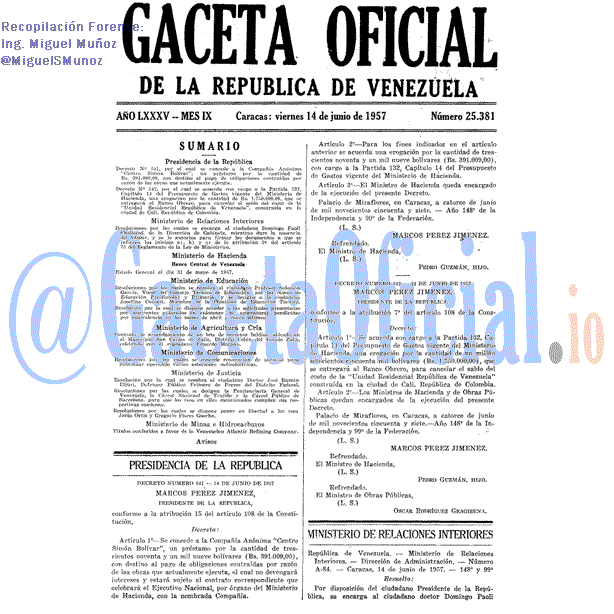 Gaceta Oficial 25381 del 14 Junio 1957