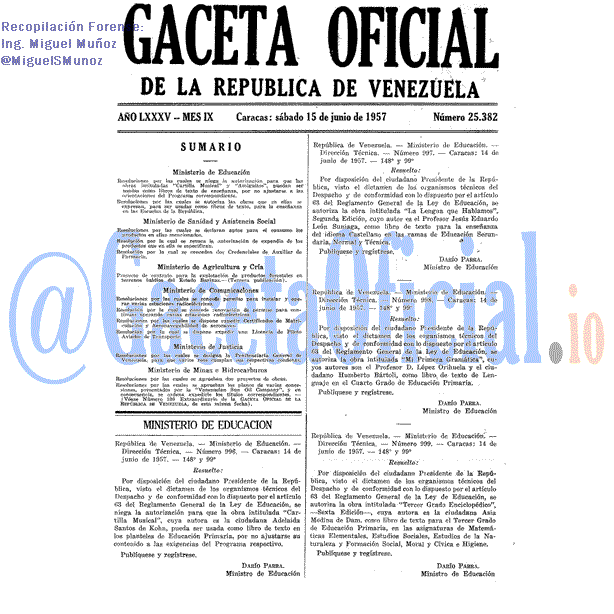Gaceta Oficial 25382 del 15 Junio 1957