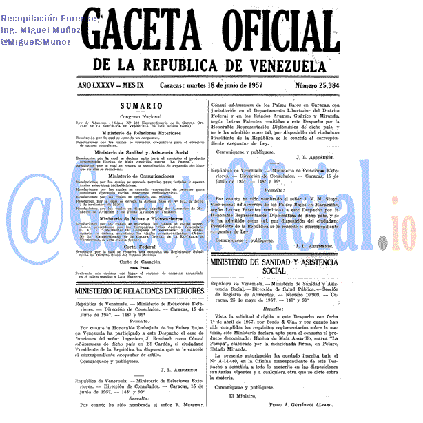 Gaceta Oficial 25384 del 18 Junio 1957