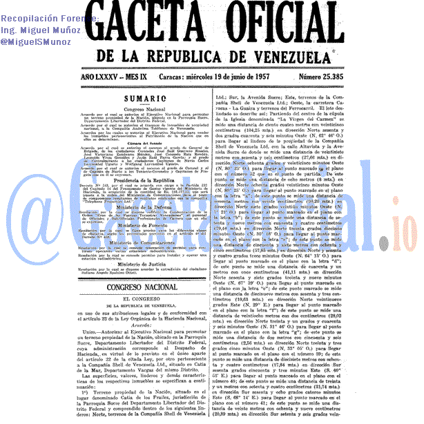 Gaceta Oficial 25385 del 19 Junio 1957