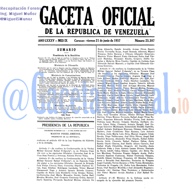 Gaceta Oficial 25387 del 21 Junio 1957