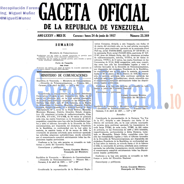 Gaceta Oficial 25389 del 24 Junio 1957