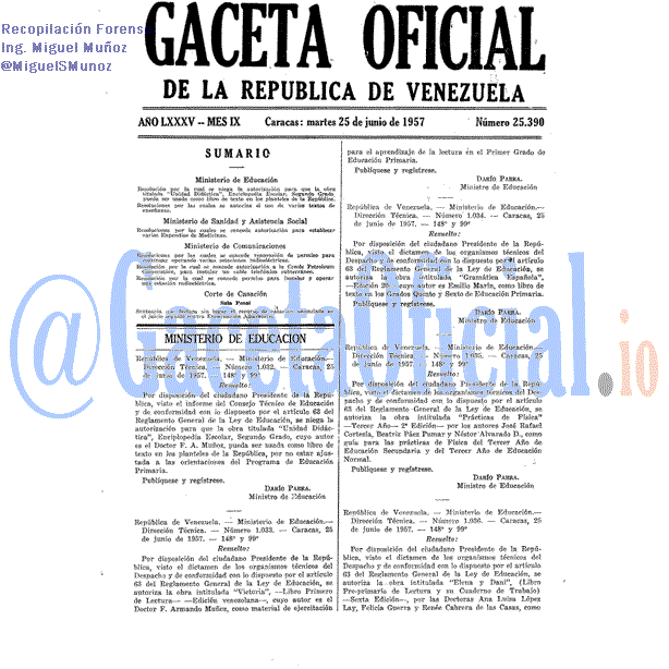 Gaceta Oficial 25390 del 25 Junio 1957