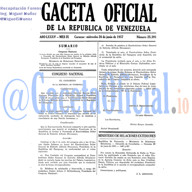 Gaceta Oficial 25391 del 26 Junio 1957