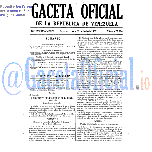 Gaceta Oficial 25394 del 29 Junio 1957