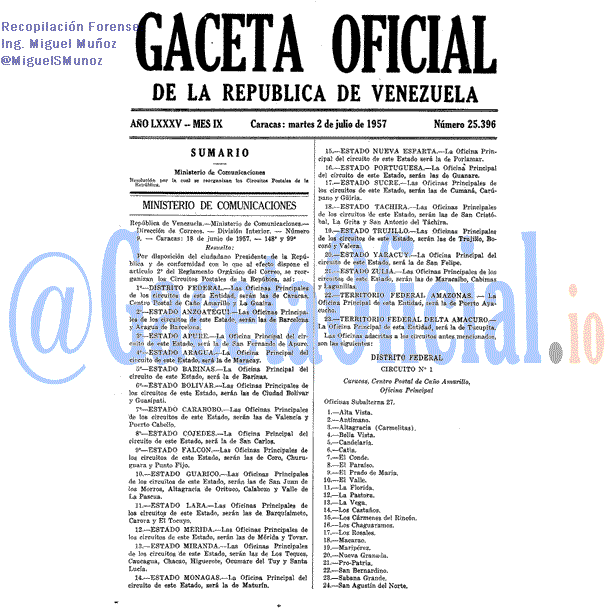 Gaceta Oficial 25396 del 2 Julio 1957