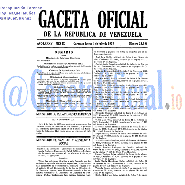 Gaceta Oficial 25398 del 4 Julio 1957