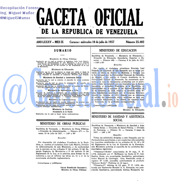 Gaceta Oficial 25402 del 10 Julio 1957