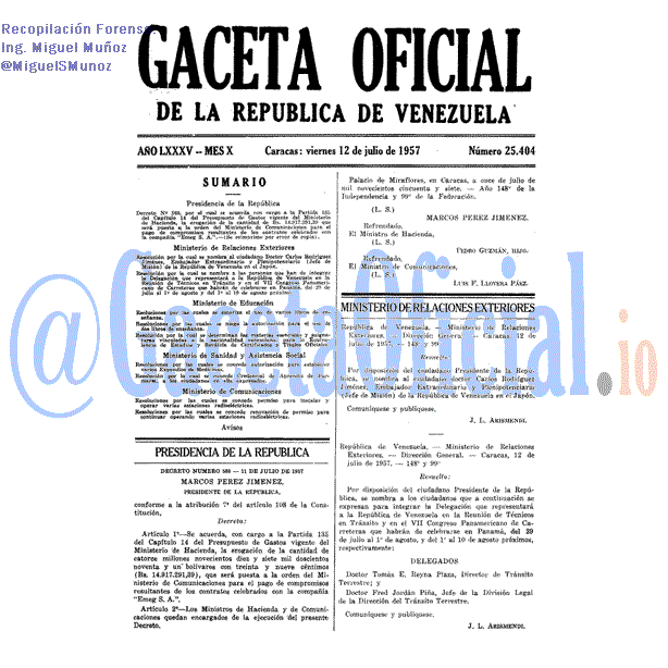Gaceta Oficial 25404 del 12 Julio 1957