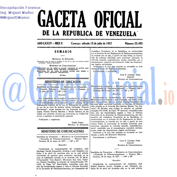Gaceta Oficial 25405 del 13 Julio 1957