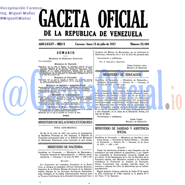 Gaceta Oficial 25406 del 15 Julio 1957