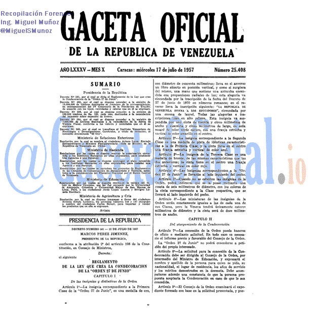 Gaceta Oficial 25408 del 17 Julio 1957