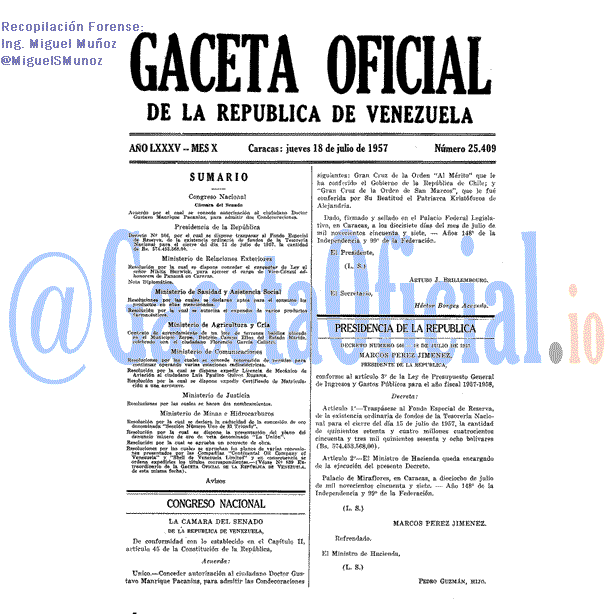 Gaceta Oficial 25409 del 18 Julio 1957