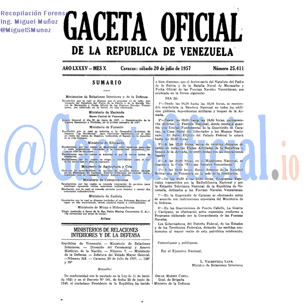 Gaceta Oficial 25411 del 20 Julio 1957