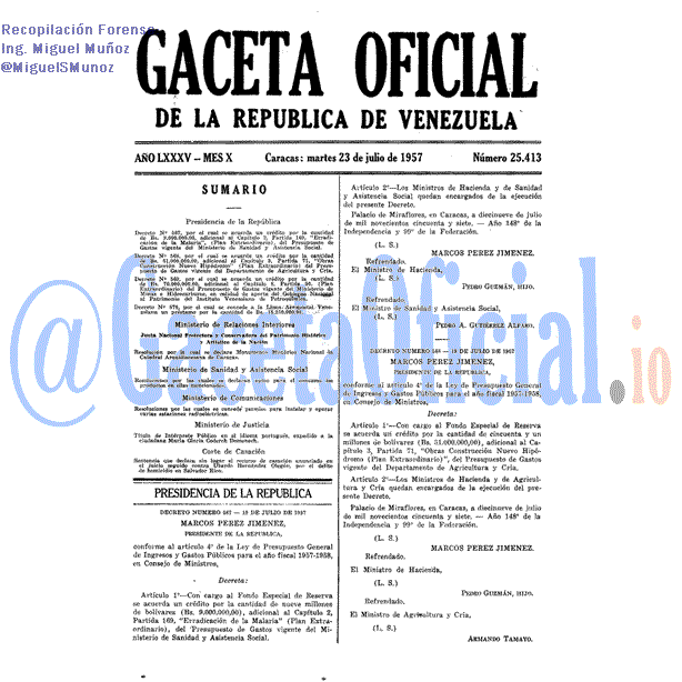 Gaceta Oficial 25413 del 23 Julio 1957