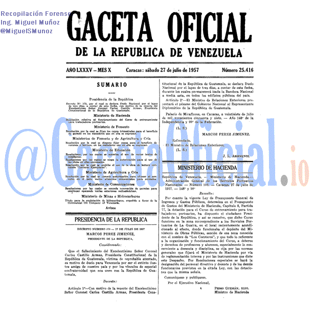 Gaceta Oficial 25416 del 27 Julio 1957