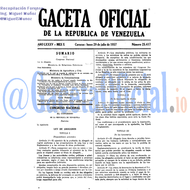 Gaceta Oficial 25417 del 29 Julio 1957