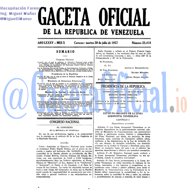 Gaceta Oficial 25418 del 30 Julio 1957
