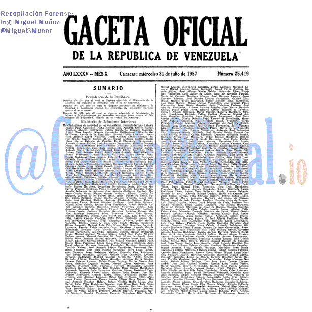 Gaceta Oficial 25419 del 31 Julio 1957