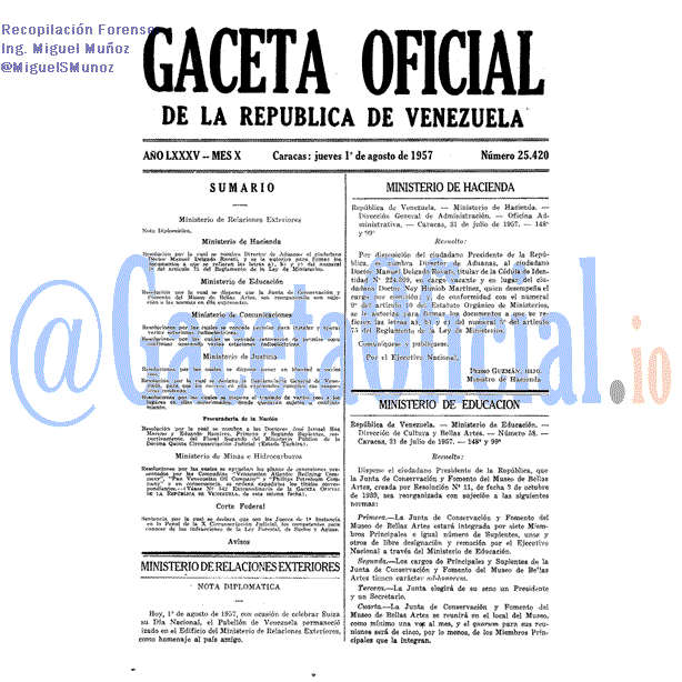 Gaceta Oficial 25420 del 1 Agosto 1957