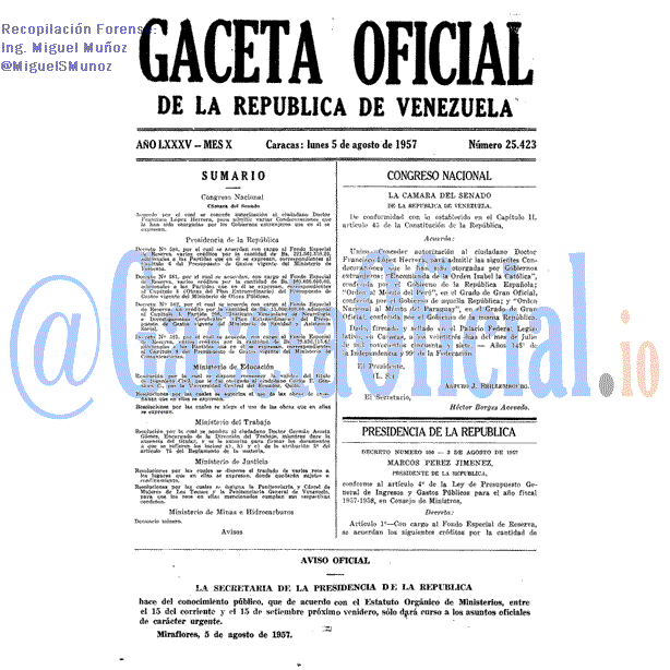 Gaceta Oficial 25423 del 5 Agosto 1957