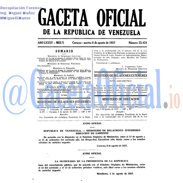 Gaceta Oficial 25424 del 6 Agosto 1957