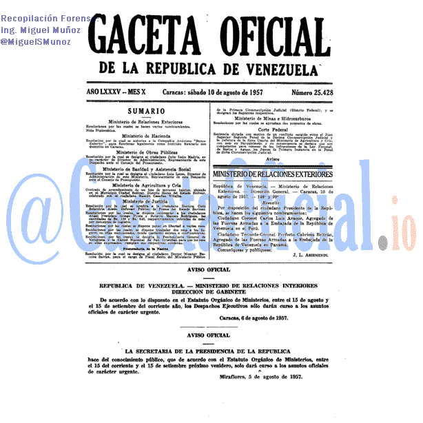 Gaceta Oficial 25428 del 10 Agosto 1957