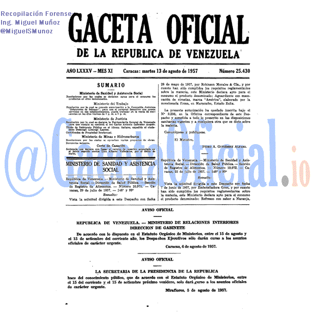 Gaceta Oficial 25430 del 13 Agosto 1957
