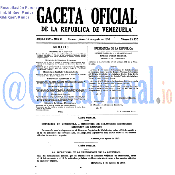 Gaceta Oficial 25432 del 15 Agosto 1957