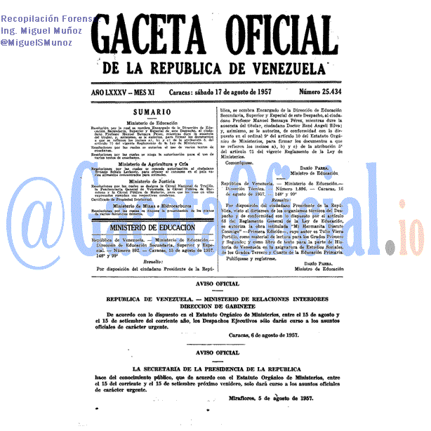Gaceta Oficial 25434 del 17 Agosto 1957